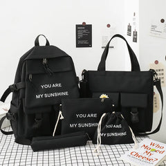 DIGERUI 5-Piece Set Schoolbags for Girls Women Canvas Travel Backpack