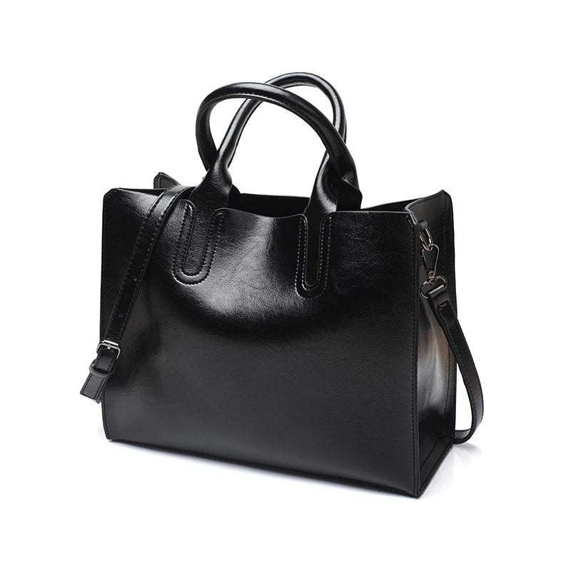 Vintage Women Handbag Oil Wax PU Leather Shoulder Bag Casual Tote Large Bolsos