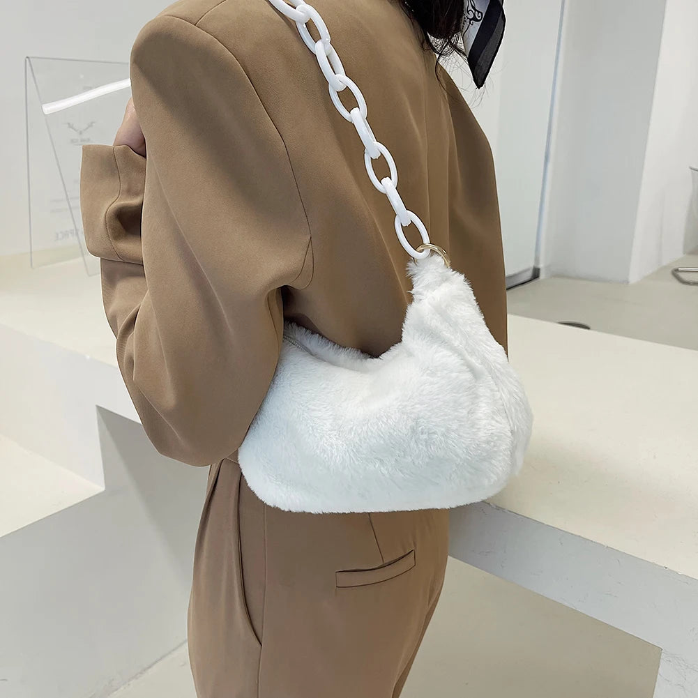 Small Ladies Plush Shoulder Bag with Zipper
