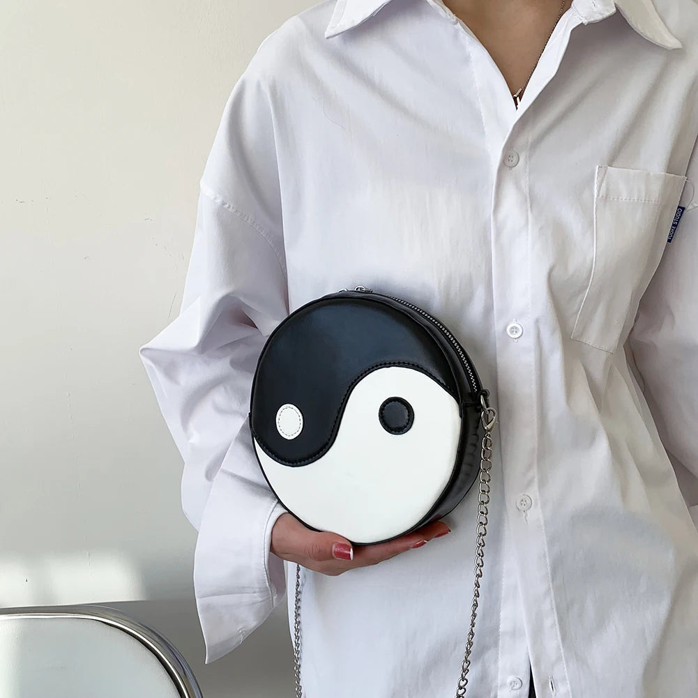 Daily Hit Handbags Women PU Leather Tai Chi Round Messenger Bag