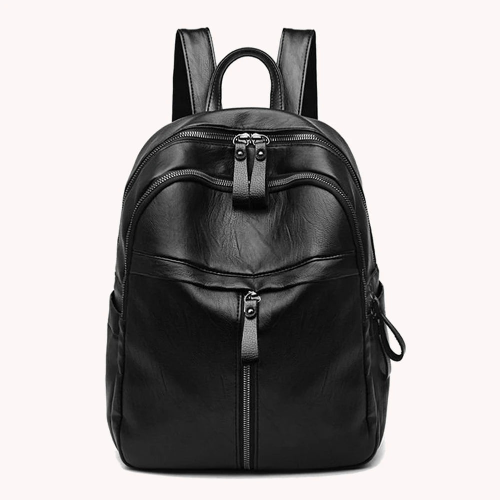 Large Capacity Student School Backpack PU Leather Rucksack