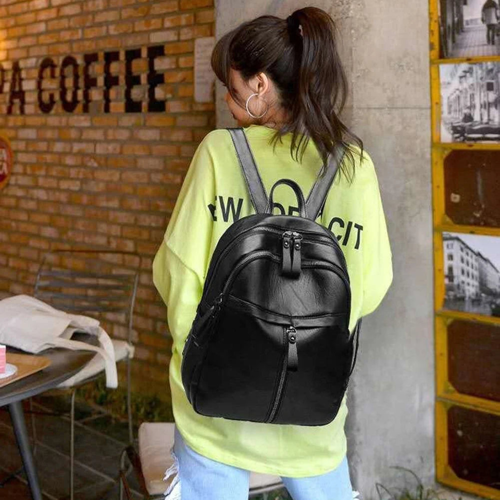 Large Capacity Student School Backpack PU Leather Rucksack