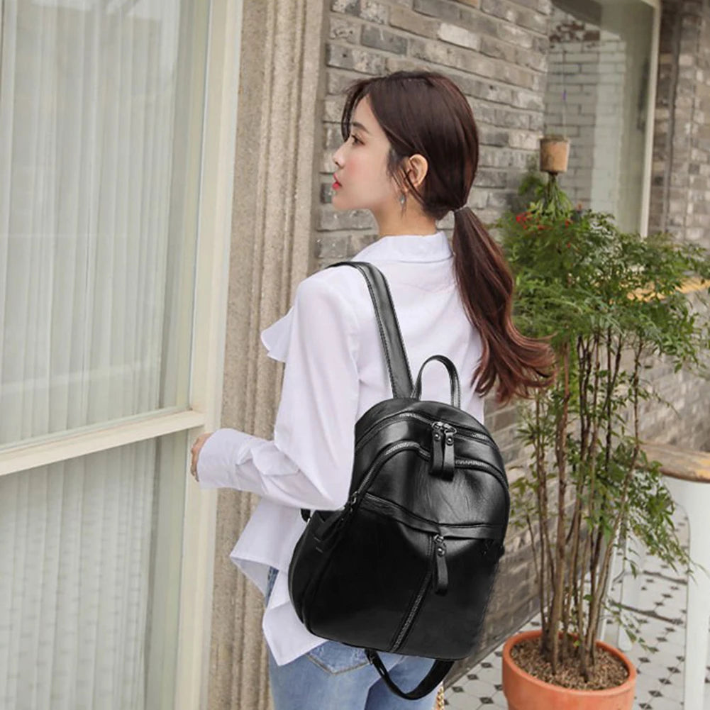 Large Capacity Student School Backpack PU Leather Rucksack