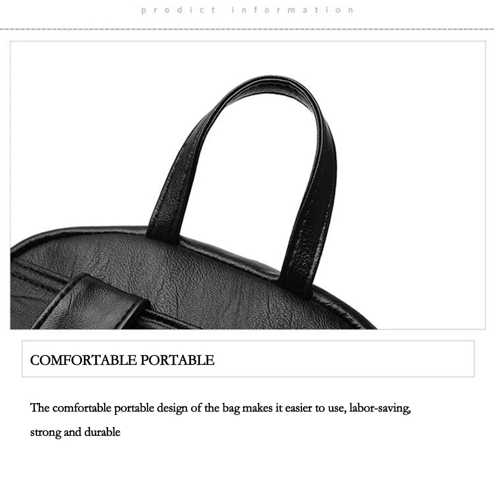 Large Capacity Student School Backpack PU Leather Rucksack