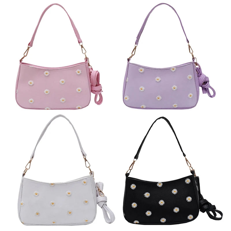 Daisies Flower Handbags Purse Leather Totes Bags Shoulder Square Pouch