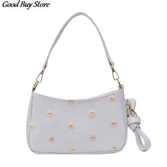 Daisies Flower Handbags Purse Leather Totes Bags Shoulder Square Pouch