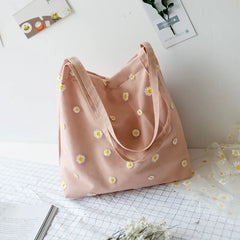 Daisy Floral Canvas Women Handbag Lace Embroidery Tote Shoulder Bag