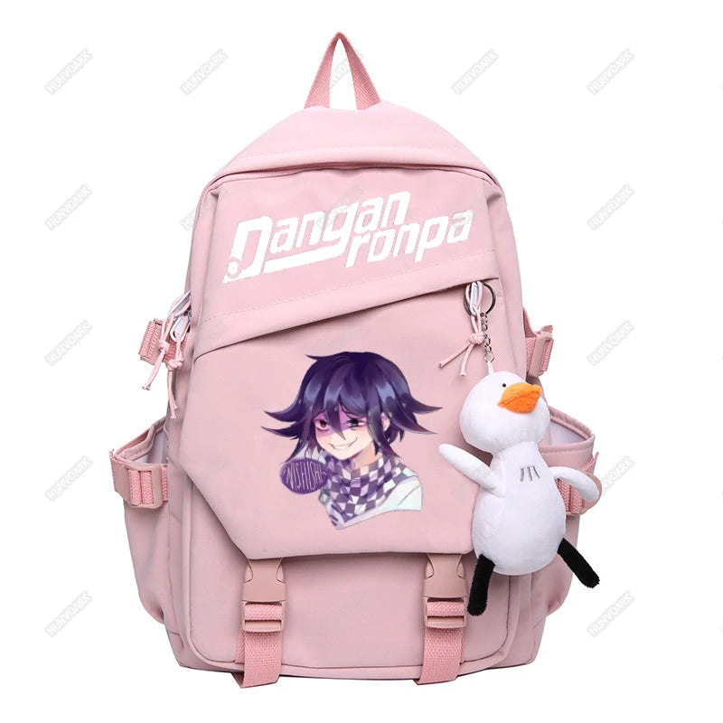 Nagito Komaeda Nylon Women Backpack Multi-pocket Ring Buckle College Schoolbag