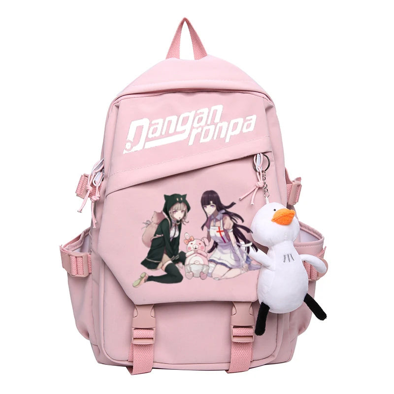 Nagito Komaeda Nylon Women Backpack Multi-pocket Ring Buckle College Schoolbag