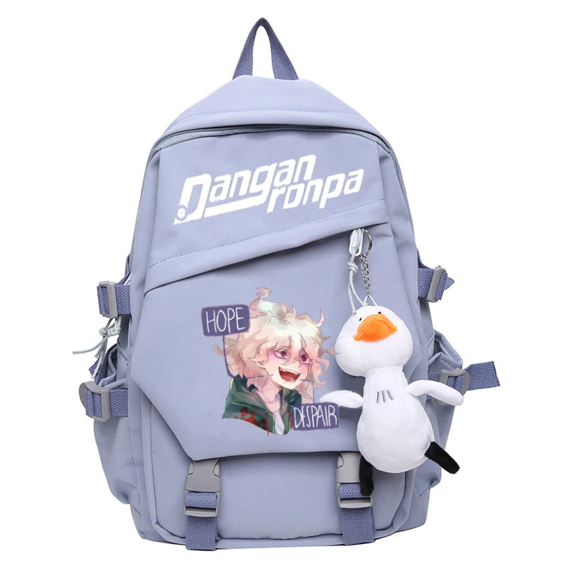 Nagito Komaeda Nylon Women Backpack Multi-pocket Ring Buckle College Schoolbag