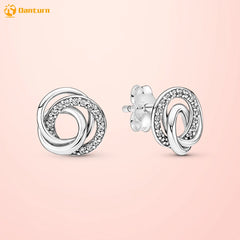925 Silver Family Always Encircled Stud Earrings Women's Jewelry Gift