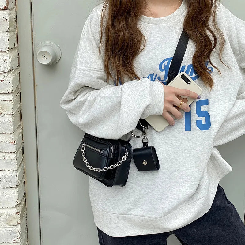 Dark Gothic Mini Square Bag Women Chains Crossbody Phone Bags