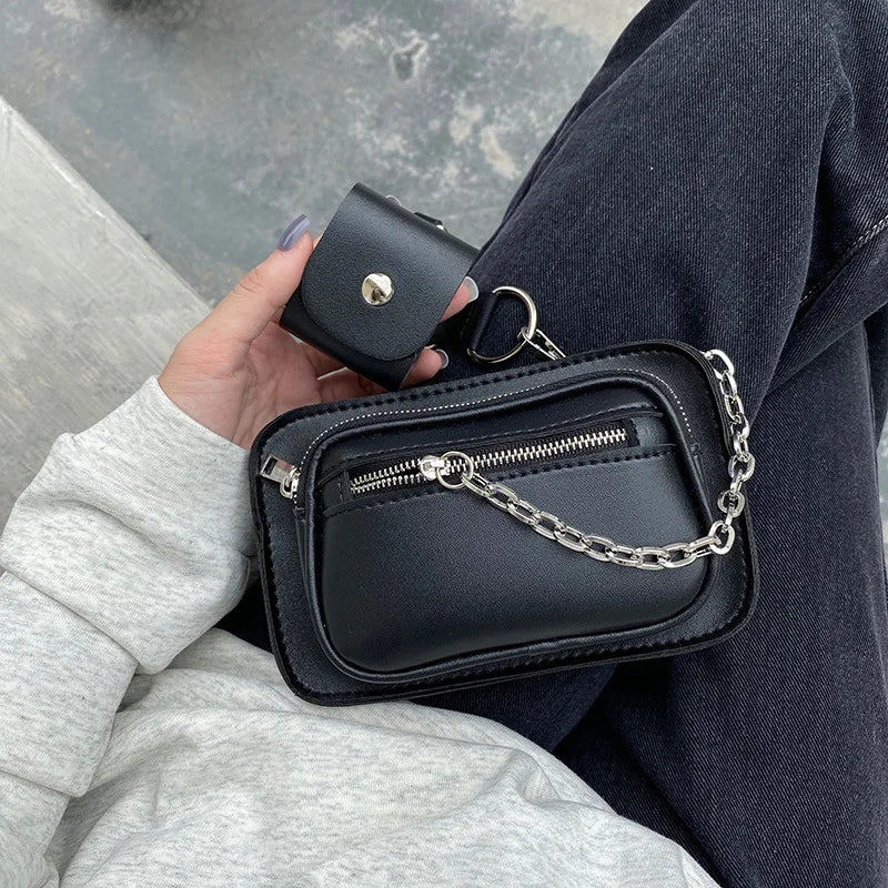 Dark Gothic Mini Square Bag Women Chains Crossbody Phone Bags