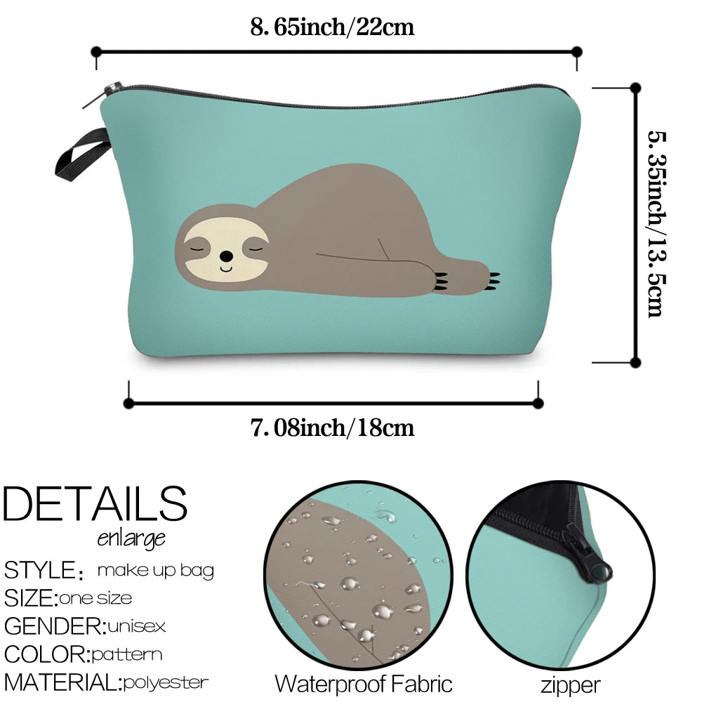 Sloth Printing Waterproof Pencil Pouch Makeup Travel Bag
