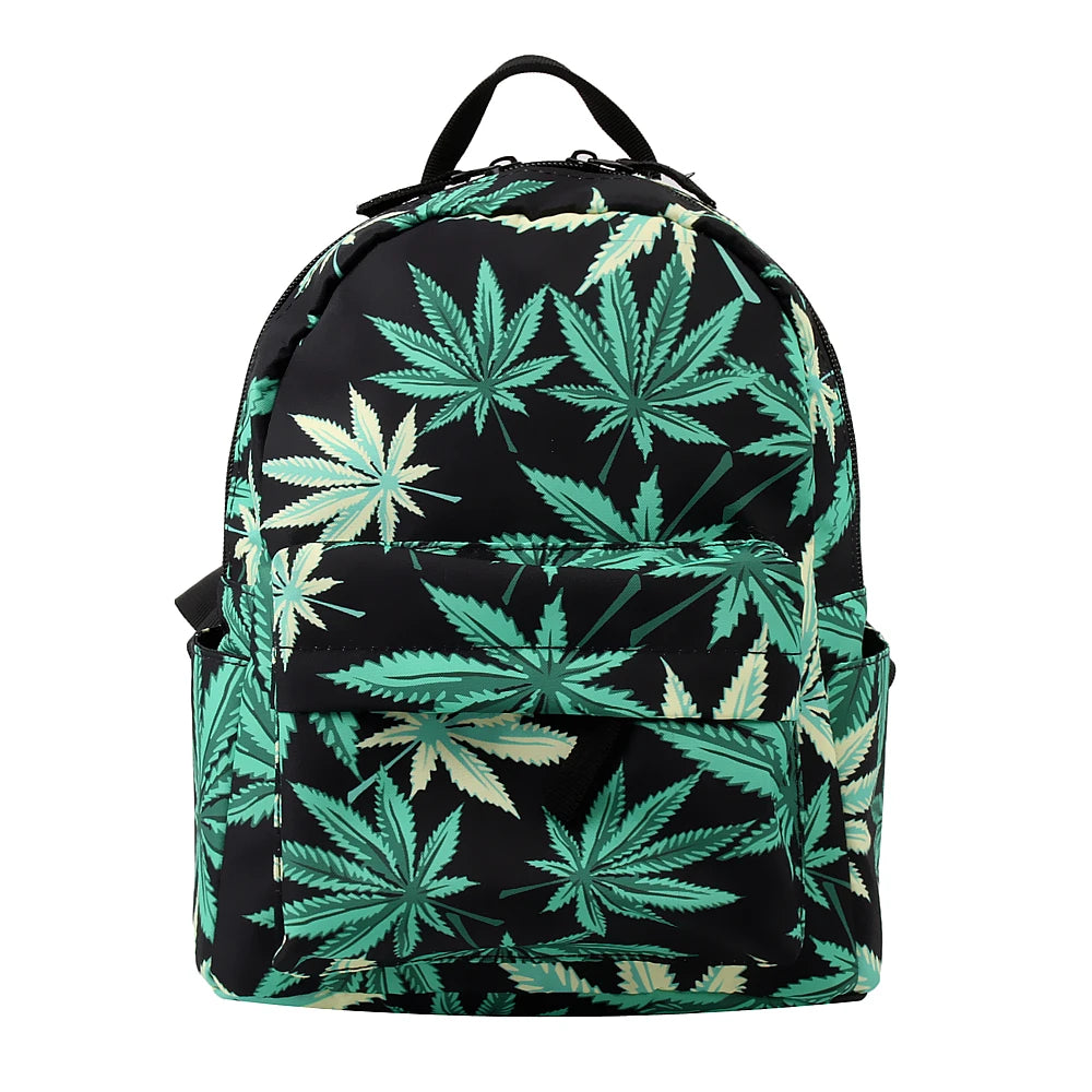 Green Hemp Mini Backpack for Women - Waterproof 3D Printed Backpack