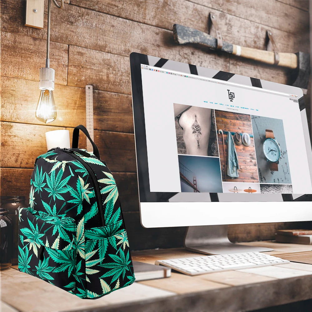 Green Hemp Mini Backpack for Women - Waterproof 3D Printed Backpack