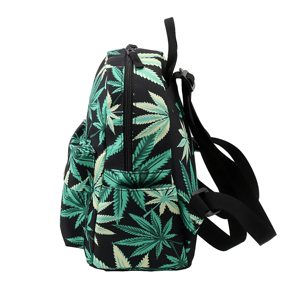 Green Hemp Mini Backpack for Women - Waterproof 3D Printed Backpack