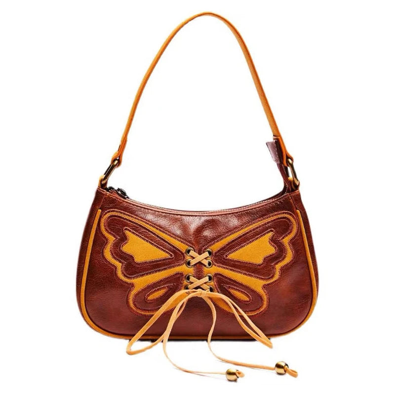 Delias Vintage Bag Girls Y2k Brown Butterfly Bow PU Leather Handbag