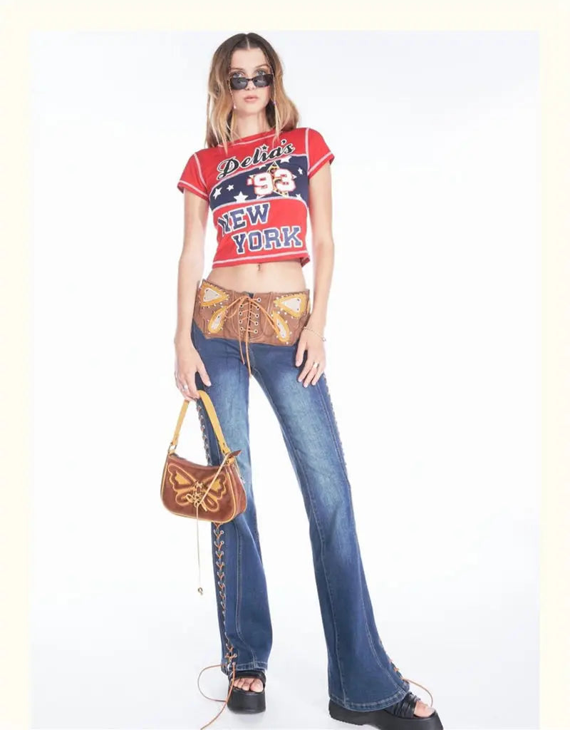 Delias Vintage Bag Girls Y2k Brown Butterfly Bow PU Leather Handbag