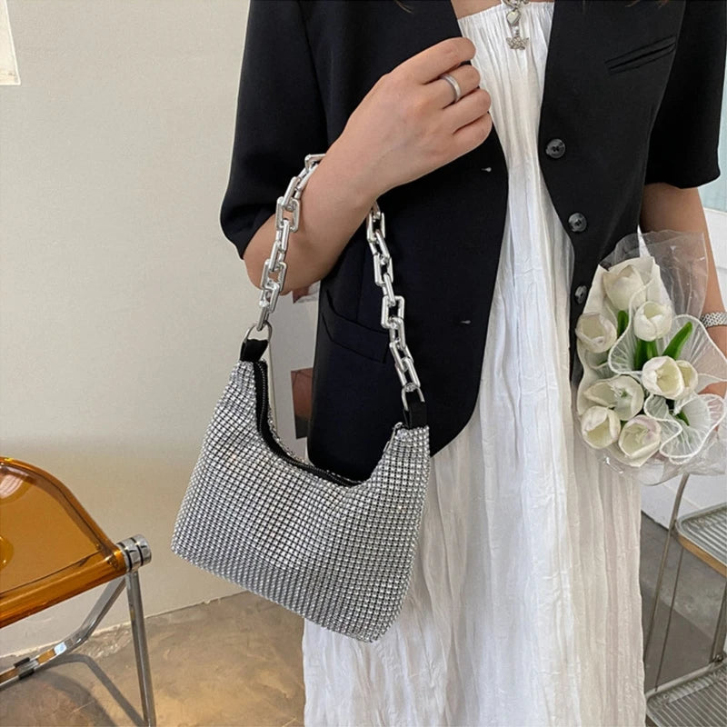 Delicate Chain Underarm Bag Diamonds Handbag Evening Clutch Bag
