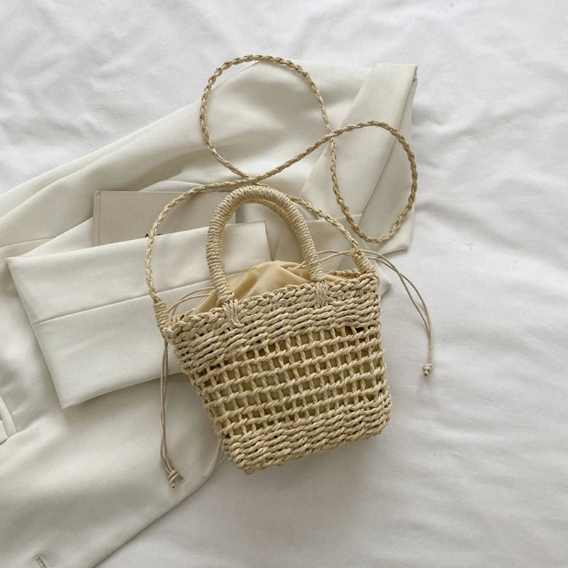 Mini Straw Crossbody Bag for Summer Camping