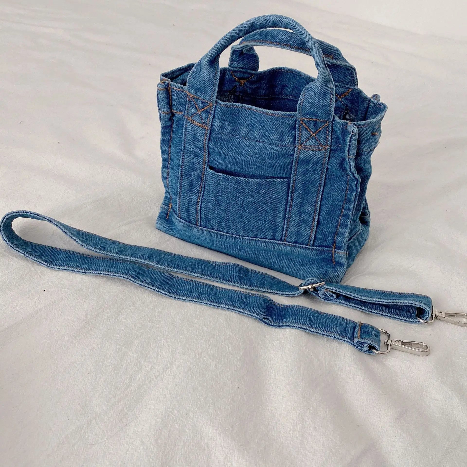 Denim Cloth Women Shoulder Bag Girl Canvas Handbag Small Tote Lady Zipper Purse