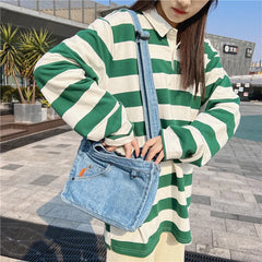 Denim Jeans Shoulder Crossbody Bag Totes for Women Large Capacity Handbag Purse