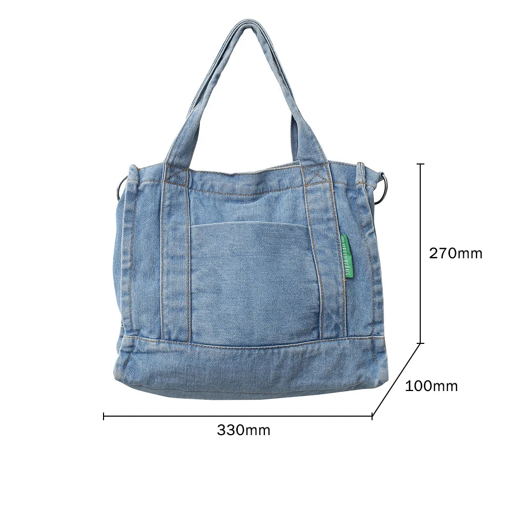 Denim Shoulder Bag Students Book Bag Casual Large Capacity Adjustable Strap