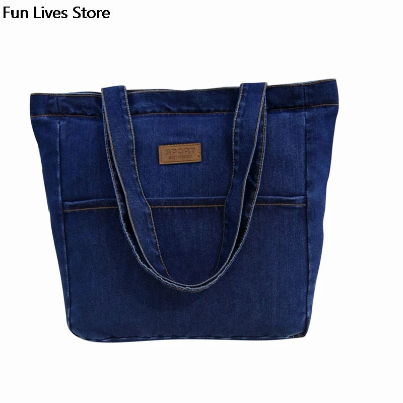 Denim Shoulder Tote Women Handbag Large Capacity Purse