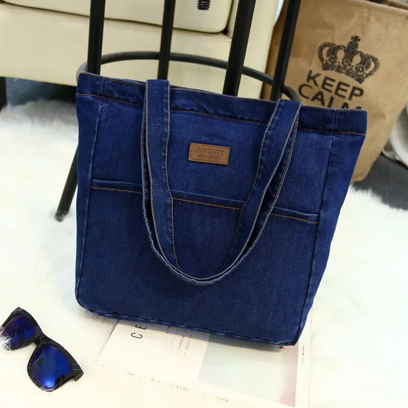Denim Shoulder Tote Women Handbag Large Capacity Purse