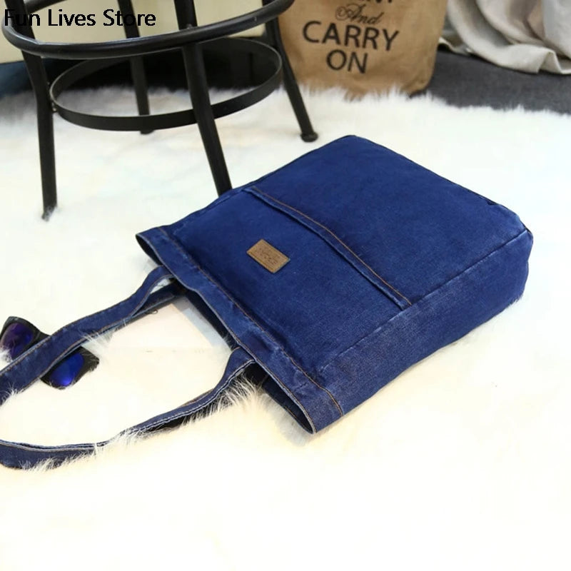 Denim Shoulder Tote Women Handbag Large Capacity Purse