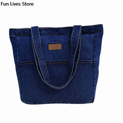 Denim Shoulder Tote Women Handbag Large Capacity Purse