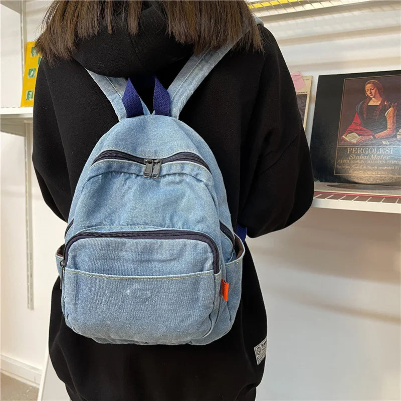 Denim Women Backpack High Capacity for Teenager Girls Backpack Female Rucksack