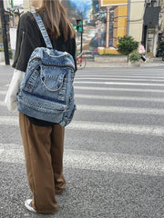 Denim Women Backpack Retro Travel Bagpack Large Capacity