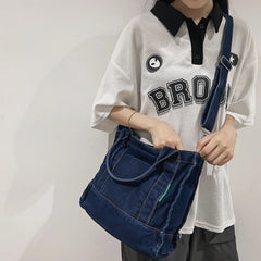 Denim Women Messenger Bag Large Capacity Adjustable Strap