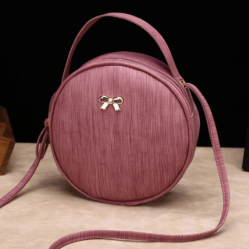 Round Leather Crossbody Bag for Women