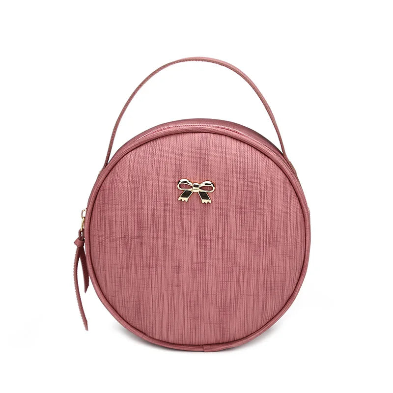 Round Leather Crossbody Bag for Women