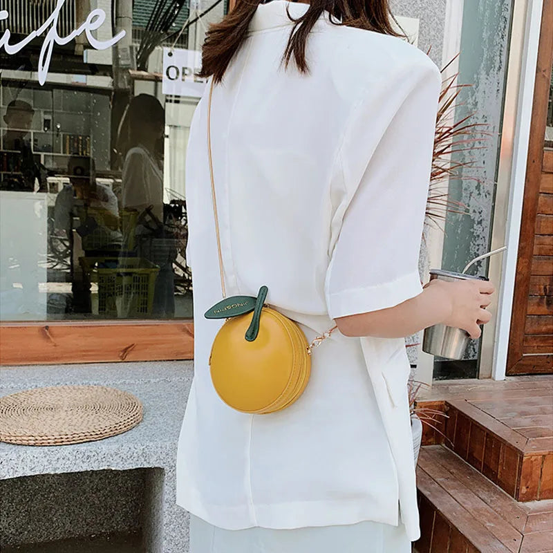 Round Leather Crossbody Bag for Women