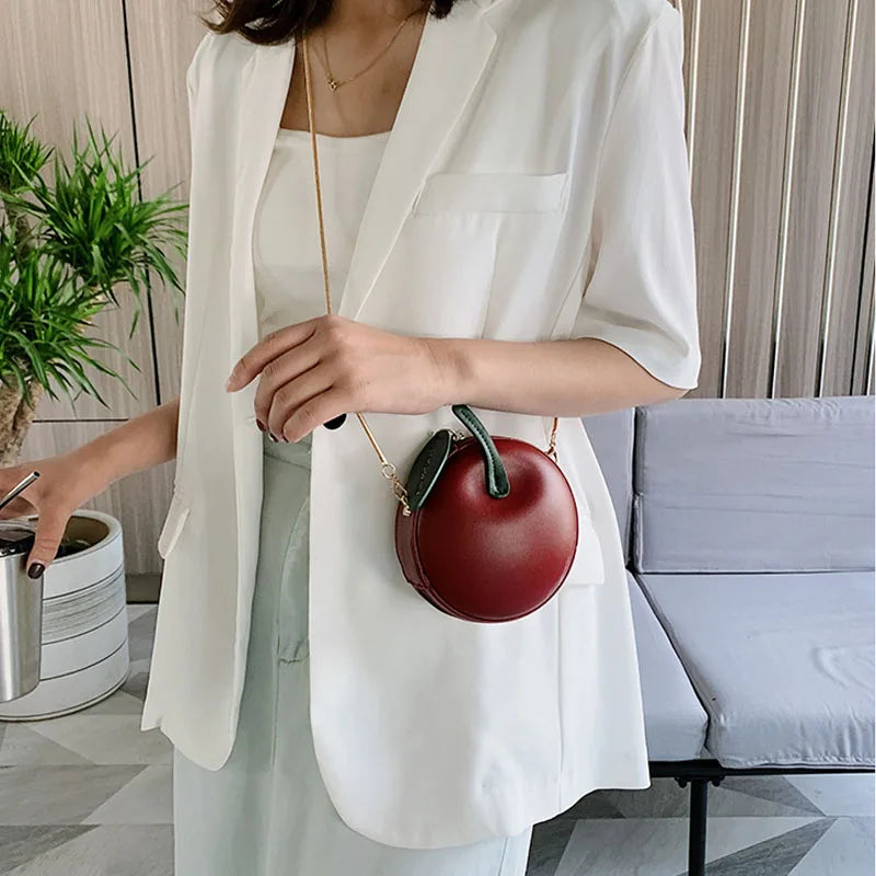 Round Leather Crossbody Bag for Women