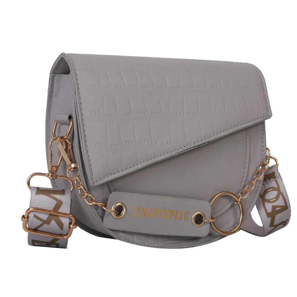 Women's Contrast Saddle Shoulder Bag Chain Strap Wide Strap Bag