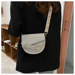Women's Contrast Saddle Shoulder Bag Chain Strap Wide Strap Bag