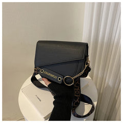 Women's Contrast Saddle Shoulder Bag Chain Strap Wide Strap Bag