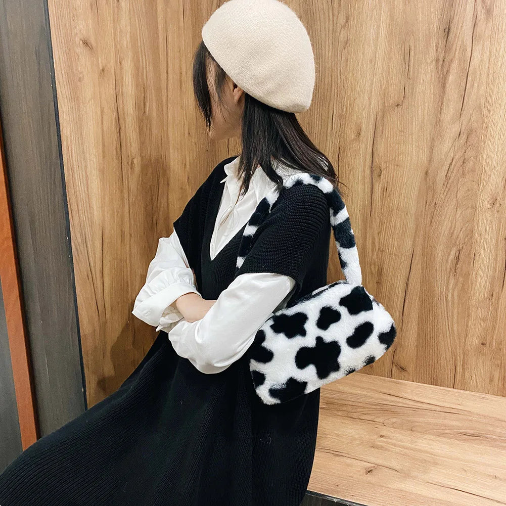 Leopard Shoulder Bag Winter Furry Ladies Clutch Purse Handbag Tote Bags