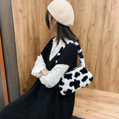Leopard Shoulder Bag Winter Furry Ladies Clutch Purse Handbag Tote Bags