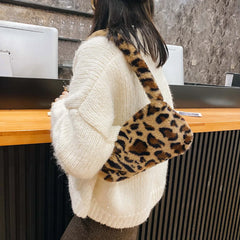 Leopard Shoulder Bag Winter Furry Ladies Clutch Purse Handbag Tote Bags