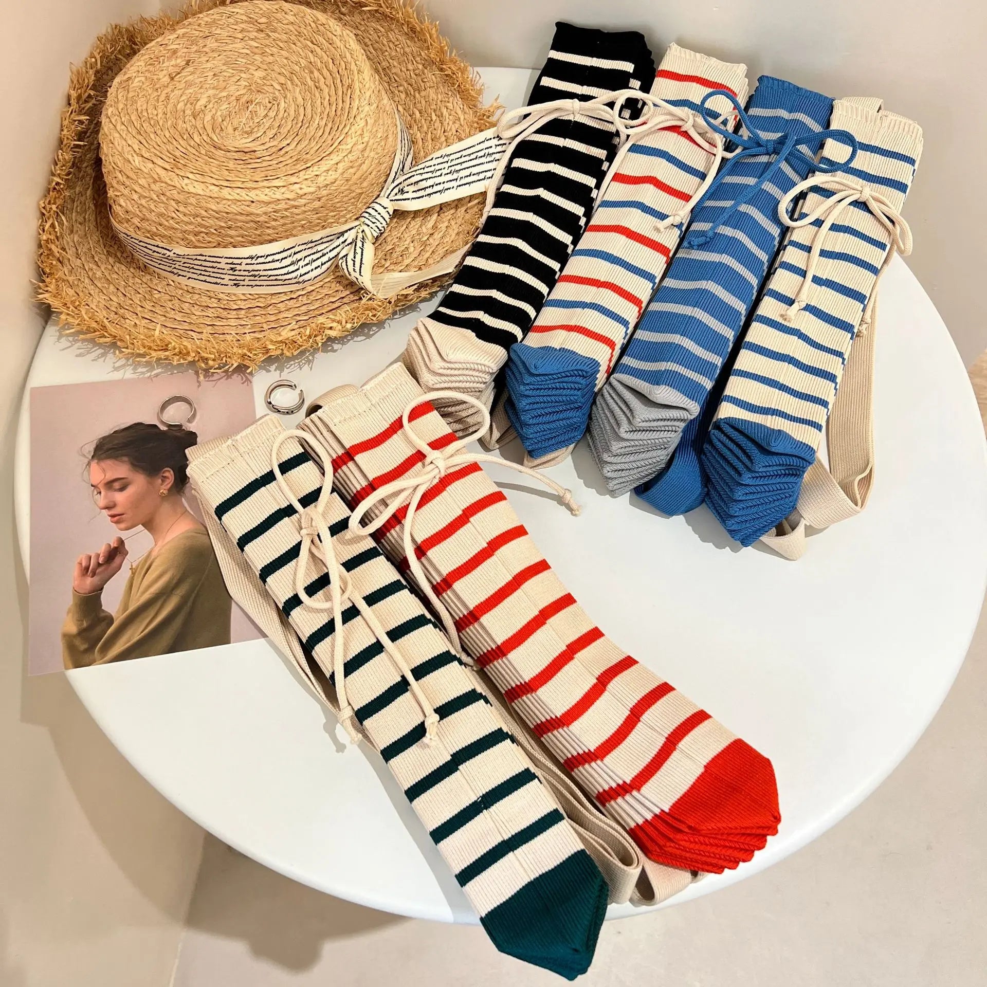 Vintage Striped Shoulder Bag Knitted Foldable Tote