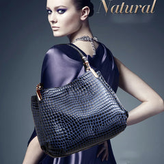 Women Crocodile Pattern Leather Shoulder Bag Large Capacity Tote