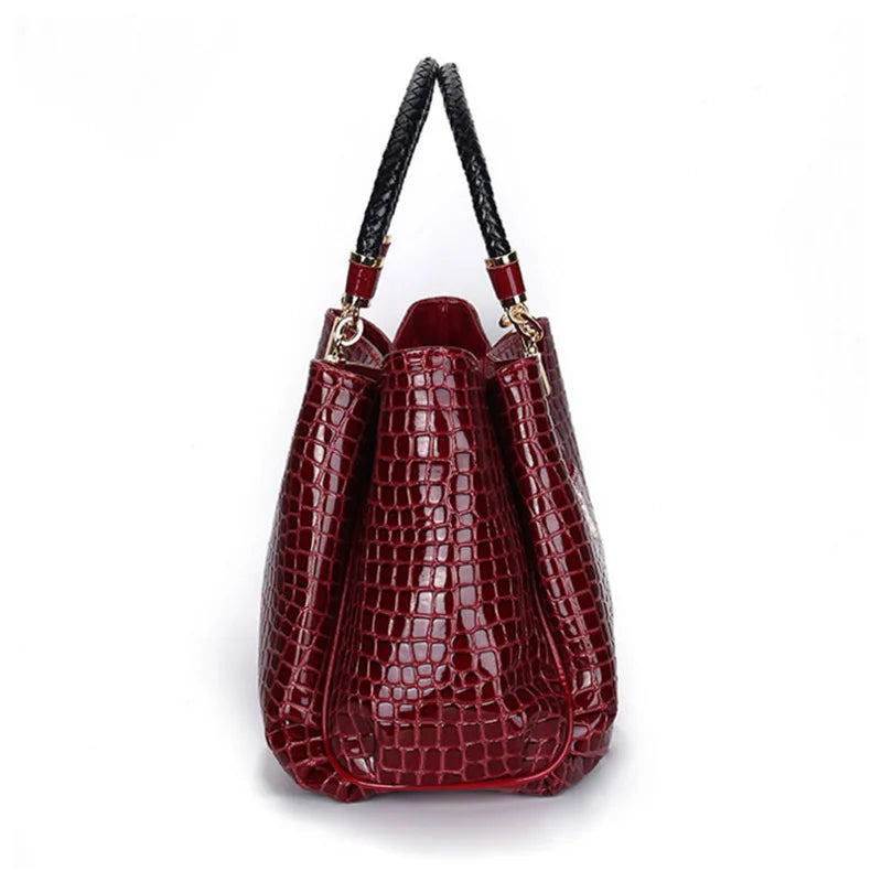 Women Crocodile Pattern Leather Shoulder Bag Large Capacity Tote