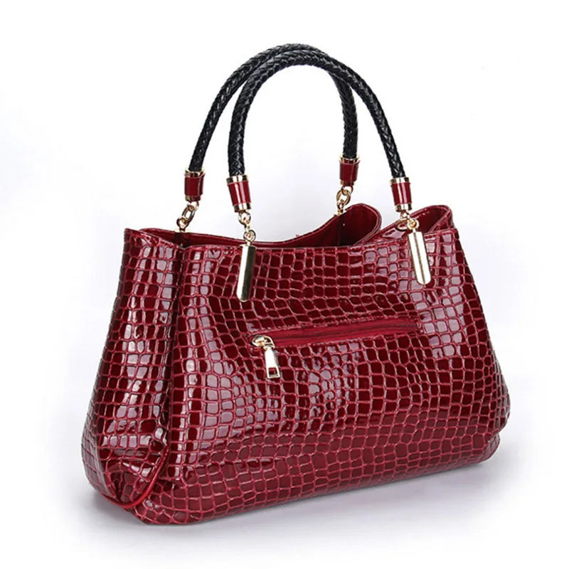 Women Crocodile Pattern Leather Shoulder Bag Large Capacity Tote