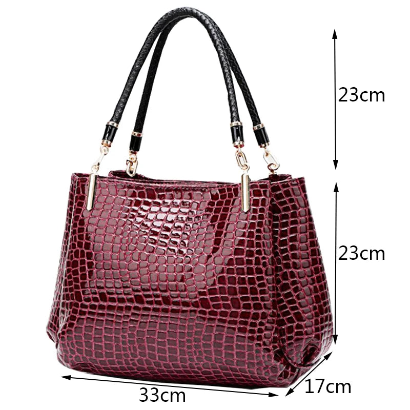 Women Crocodile Pattern Leather Shoulder Bag Large Capacity Tote
